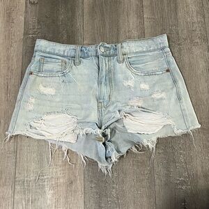 Distressed denim shorts